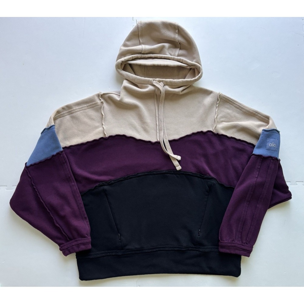 ALO YOGA Womens Hoodie Patchwork Colorblock Athleisure Oversized Dimension- Sz M - Picture 2 of 11